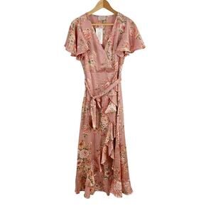 Dress Forum Los Angeles Pink Floral Faux Wrap Dress Size Small NEW